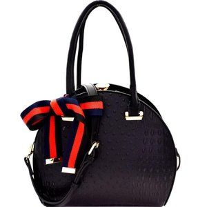 Jewel-Top Ostrich Embossed Handbag